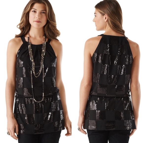 White House Black Market Tops - WHBM Black Sequin Tunic!  Beautiful Cut and Fit.